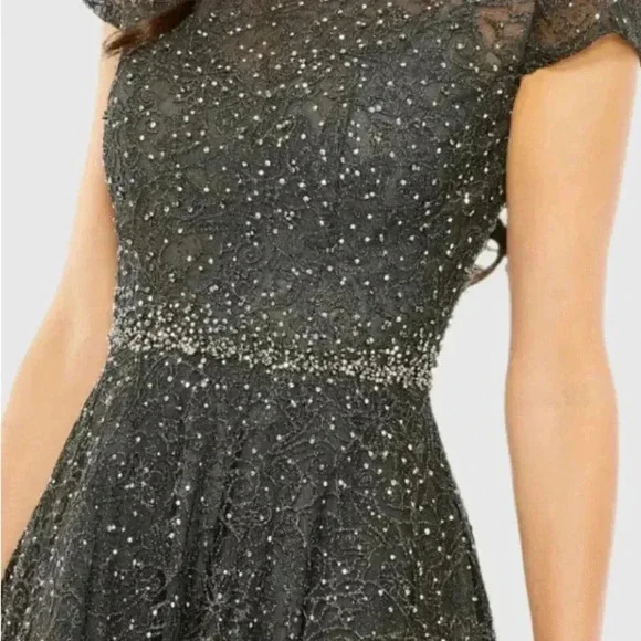 MAC DUGGAL Gray Embellished Cap Sleeve A Line Dress Style 20371 NWT - Picture 3 of 7